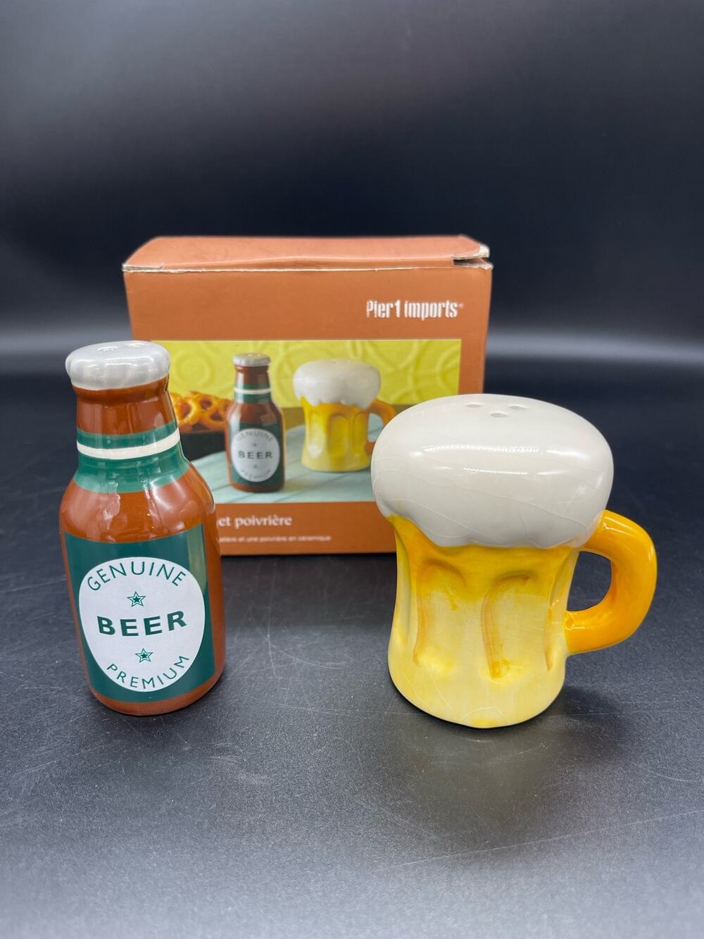 Pier 1 Imports Beer Bottle & Mug Salt & Pepper Shakers NIB